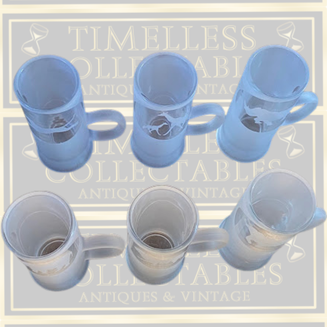 Vintage Frosted French Etched African Animal Silhouettes Glasses
