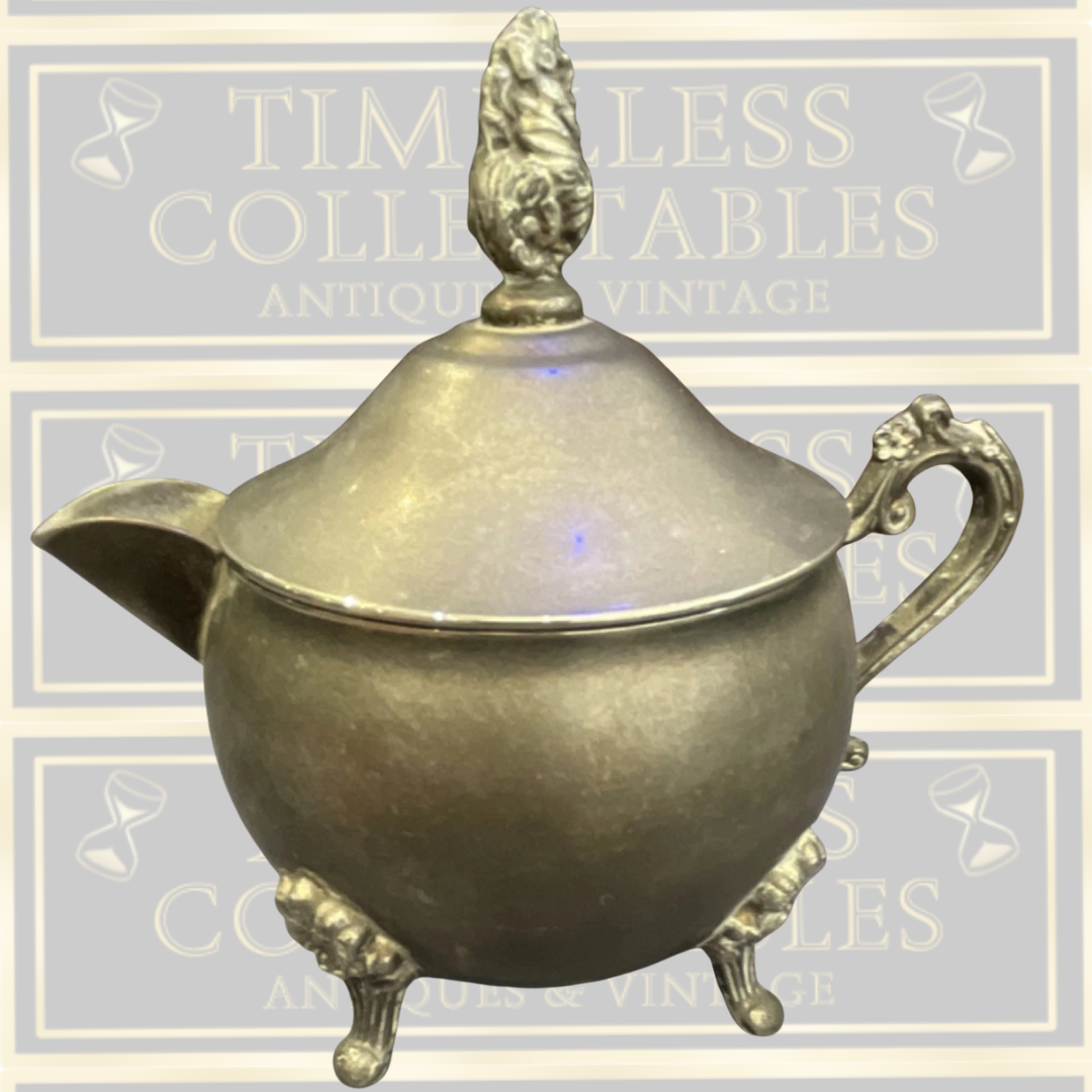 Antique Silver Plate Tea Pot Ornate Handle Decorative Feet with Lid