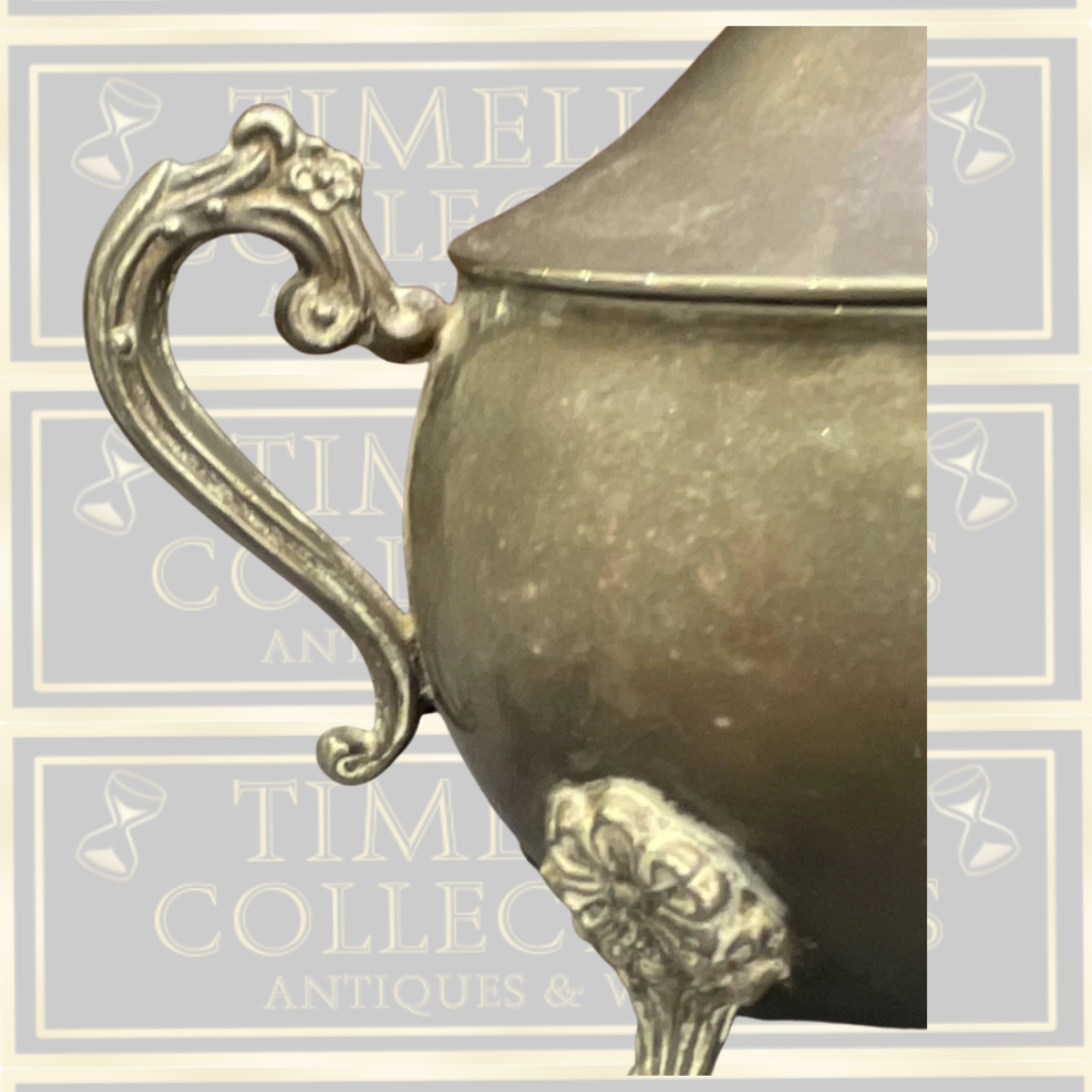 Antique Silver Plate Tea Pot Ornate Handle Decorative Feet with Lid