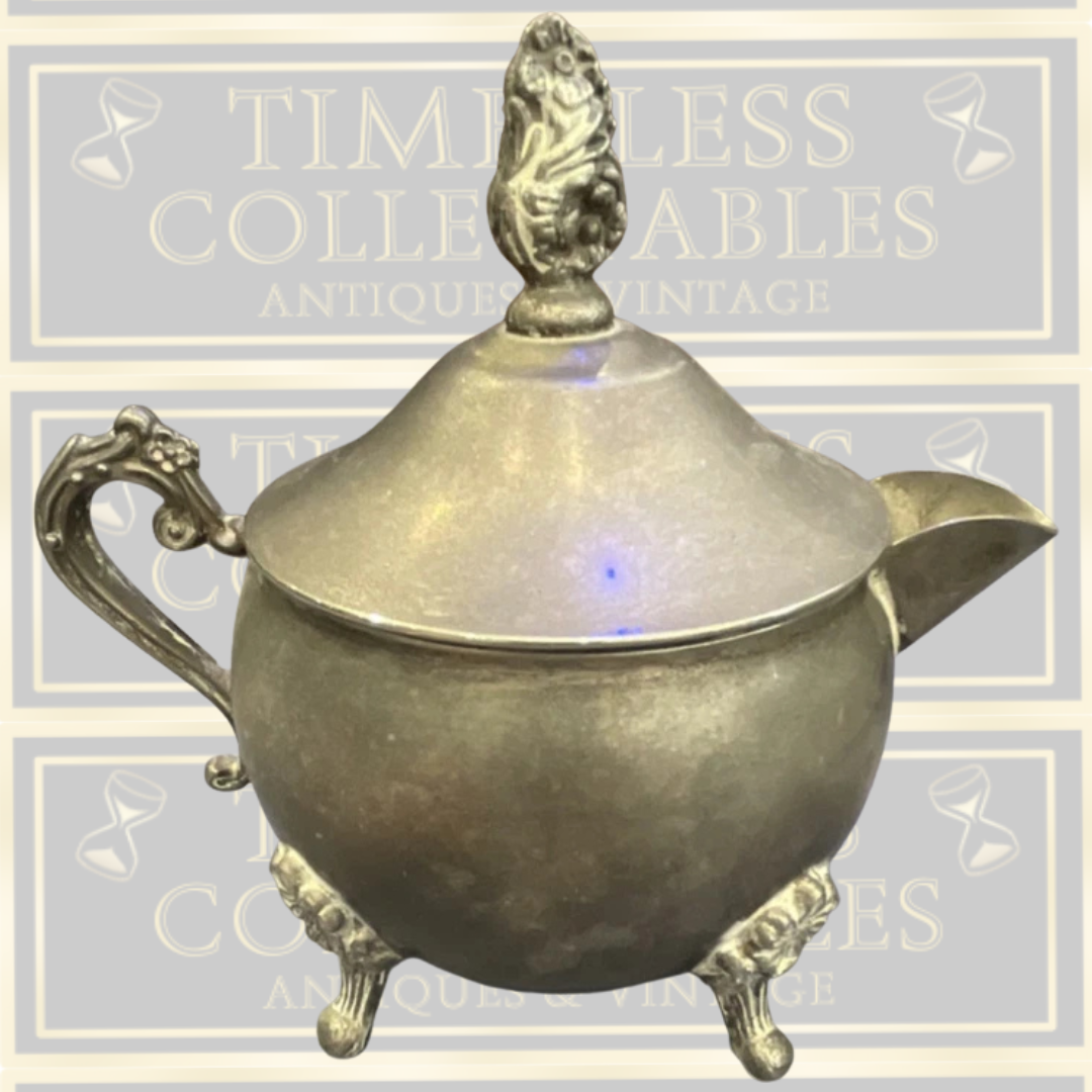 Antique Silver Plate Tea Pot Ornate Handle Decorative Feet with Lid