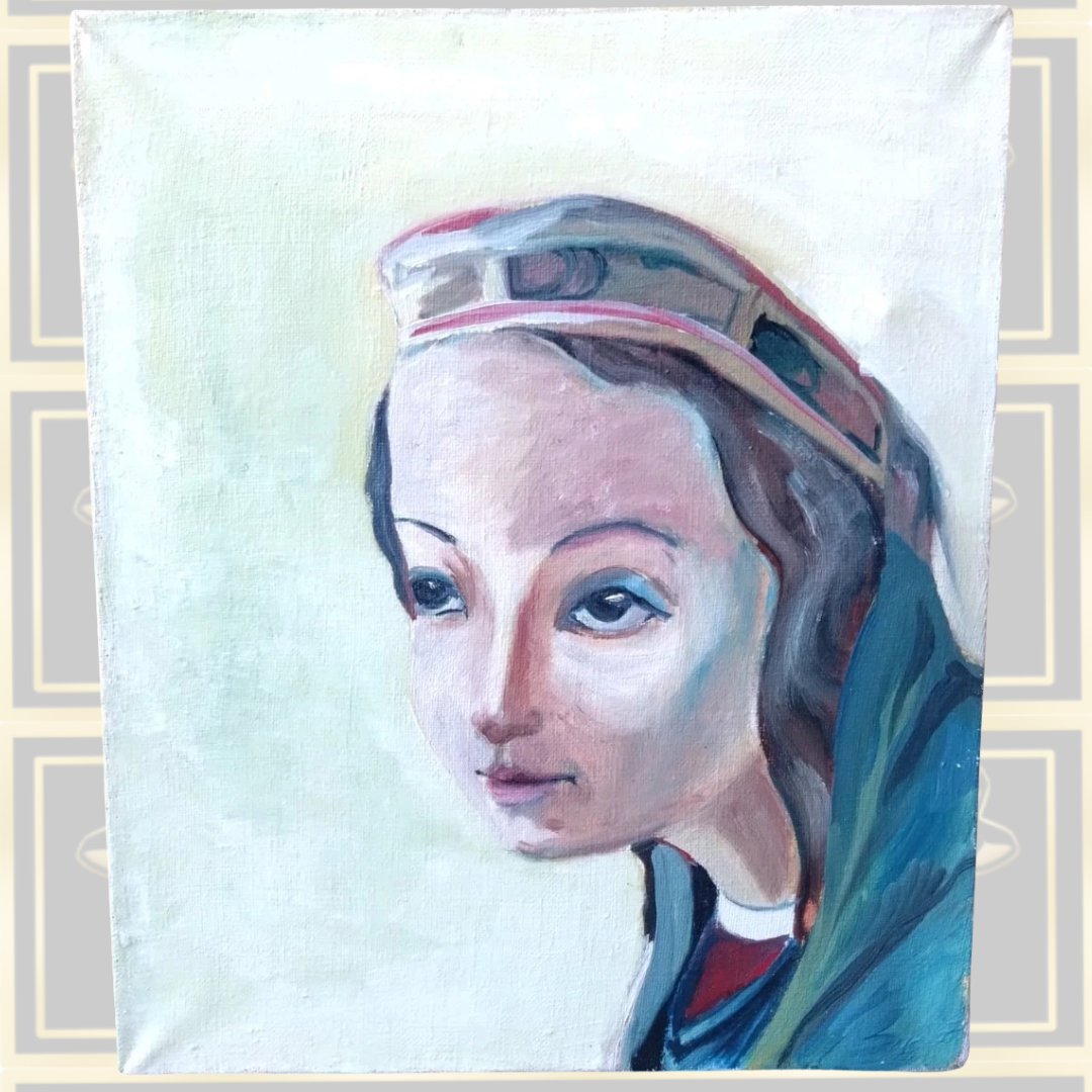 Vintage Oil Acrylic On Canvas Portrait Painting Of Lady