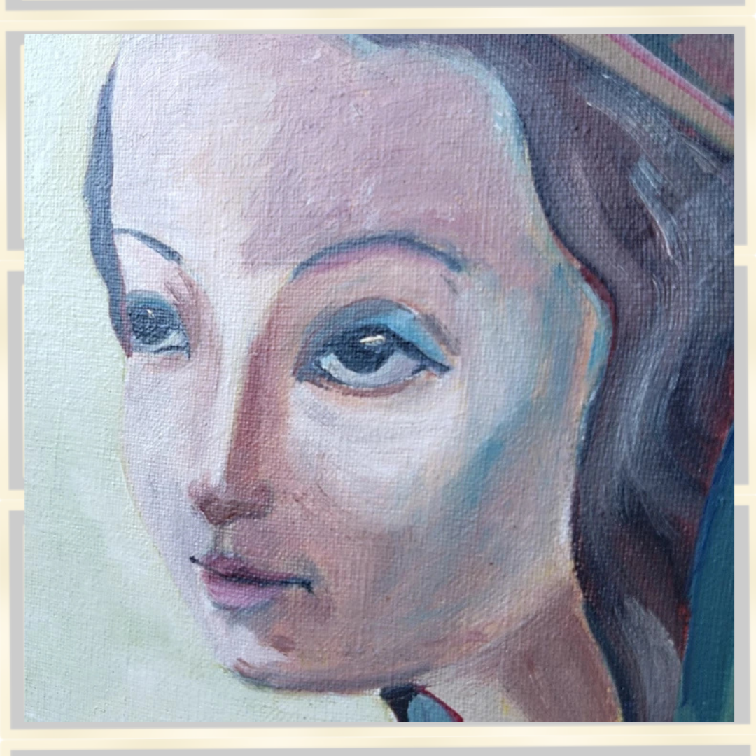 Vintage Oil Acrylic On Canvas Portrait Painting Of Lady