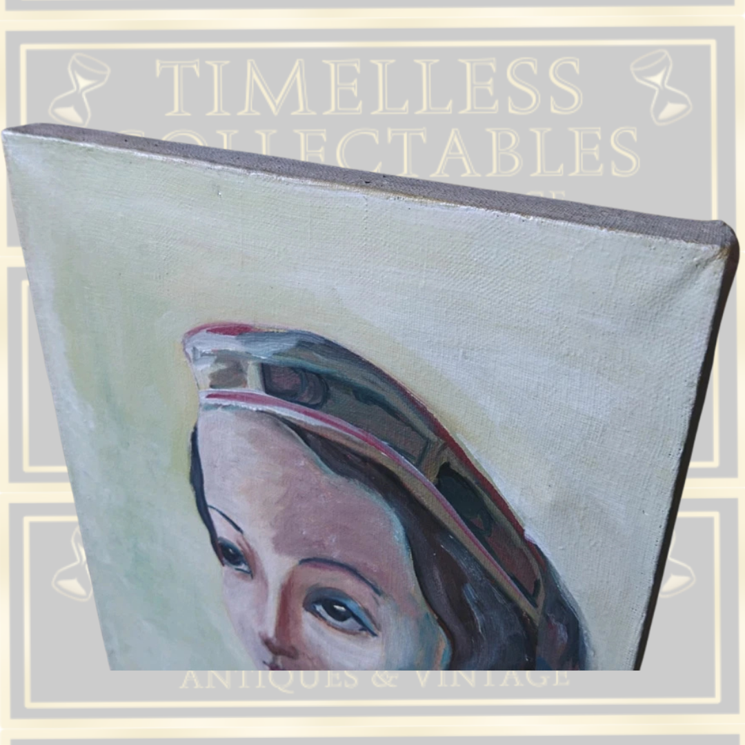 Vintage Oil Acrylic On Canvas Portrait Painting Of Lady