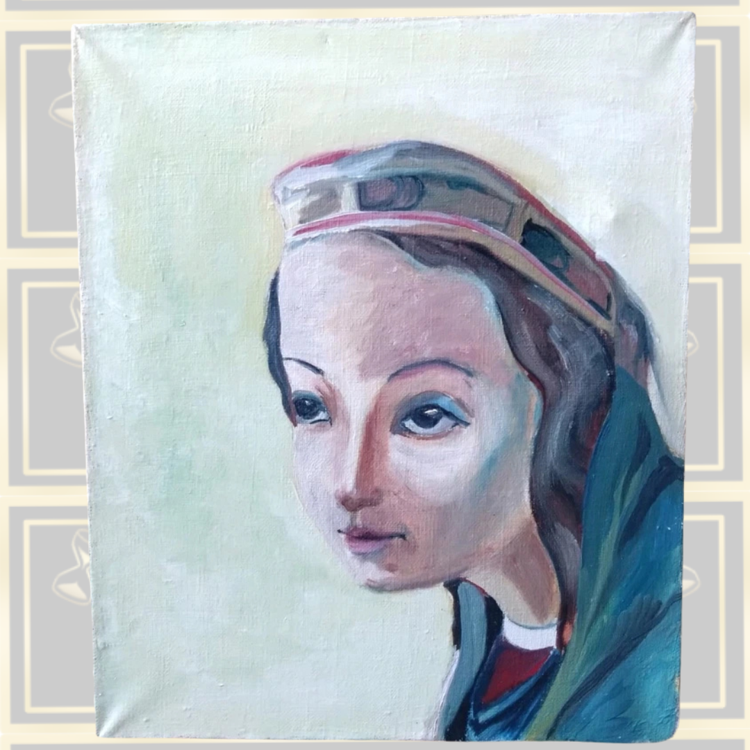 Vintage Oil Acrylic On Canvas Portrait Painting Of Lady
