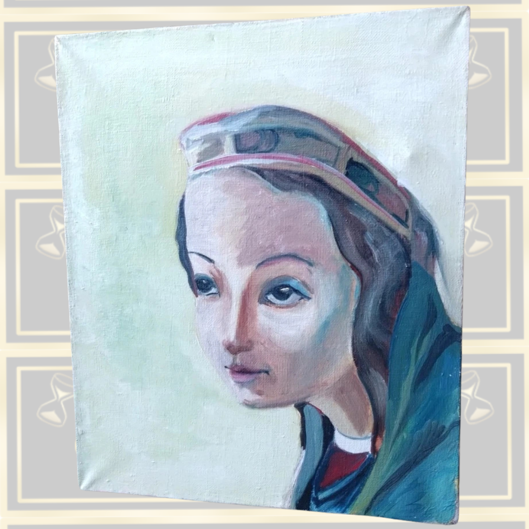 Vintage Oil Acrylic On Canvas Portrait Painting Of Lady