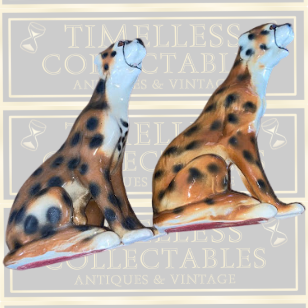 Vintage Pair Sitting Cheetah Porcelain Figures