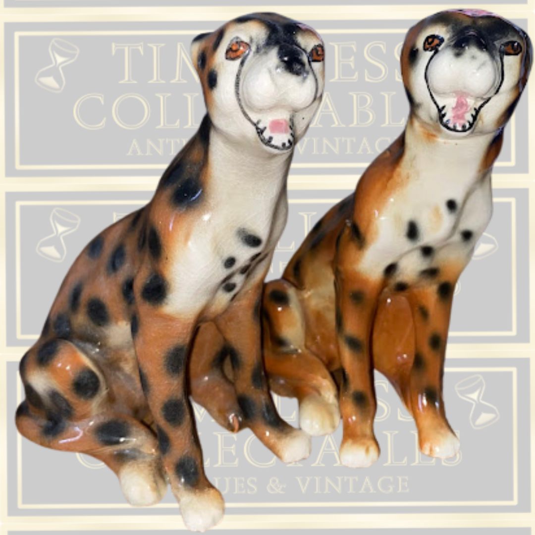 Vintage Pair Sitting Cheetah Porcelain Figures