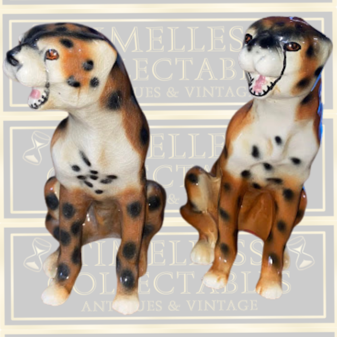 Vintage Pair Sitting Cheetah Porcelain Figures