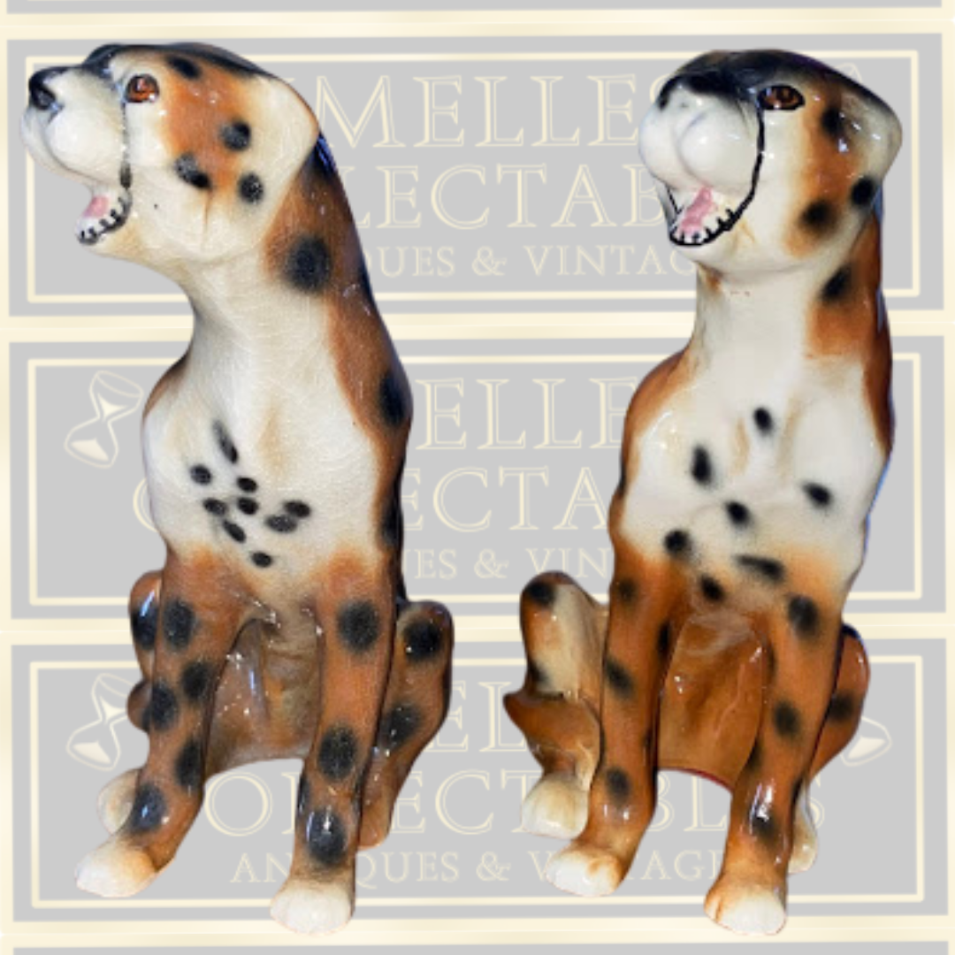 Vintage Pair Sitting Cheetah Porcelain Figures