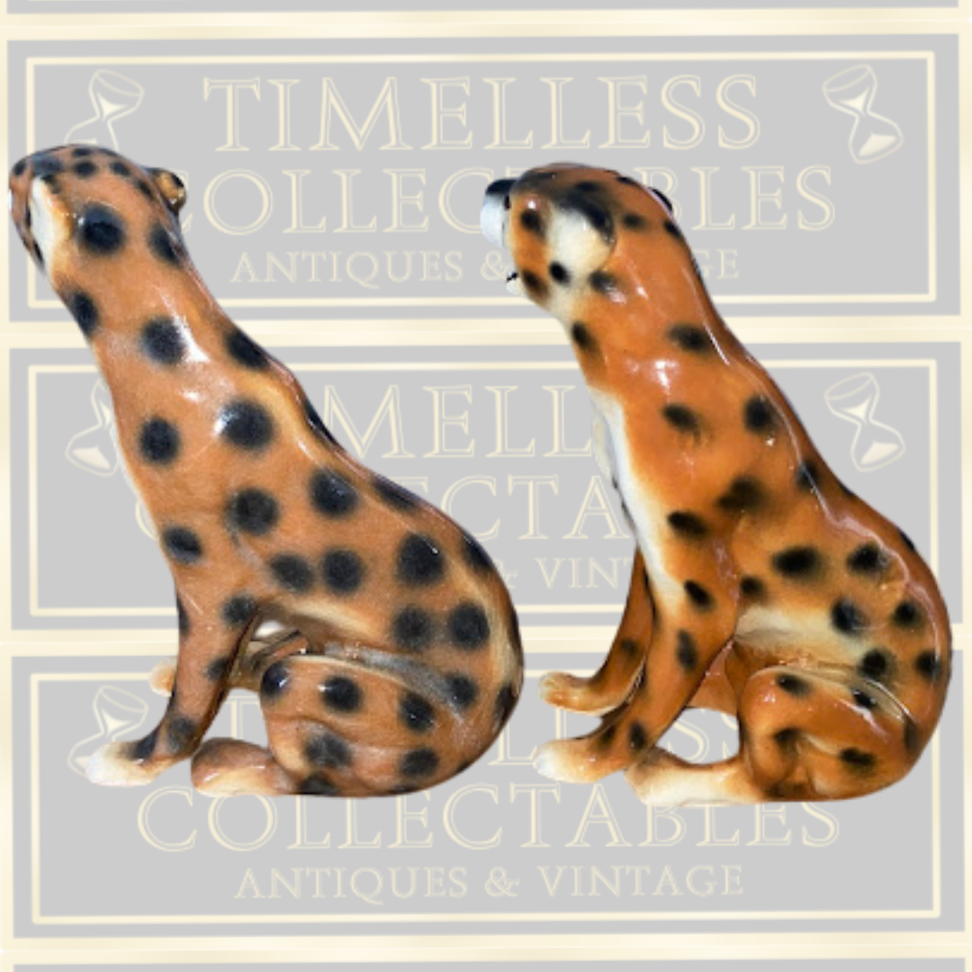 Vintage Pair Sitting Cheetah Porcelain Figures