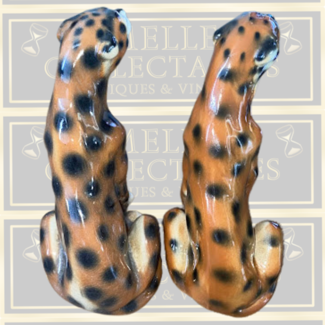 Vintage Pair Sitting Cheetah Porcelain Figures