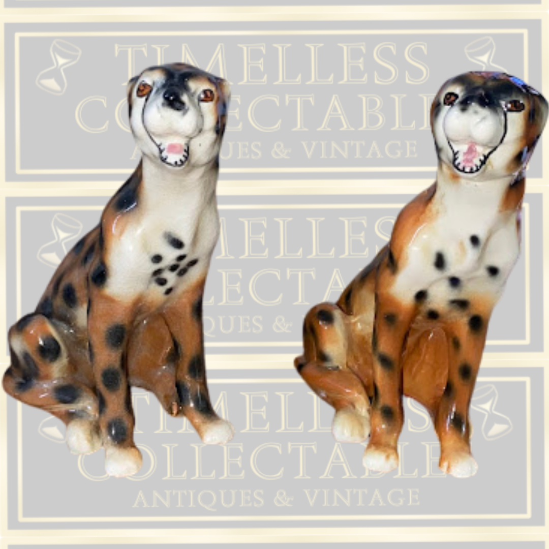Vintage Pair Sitting Cheetah Porcelain Figures