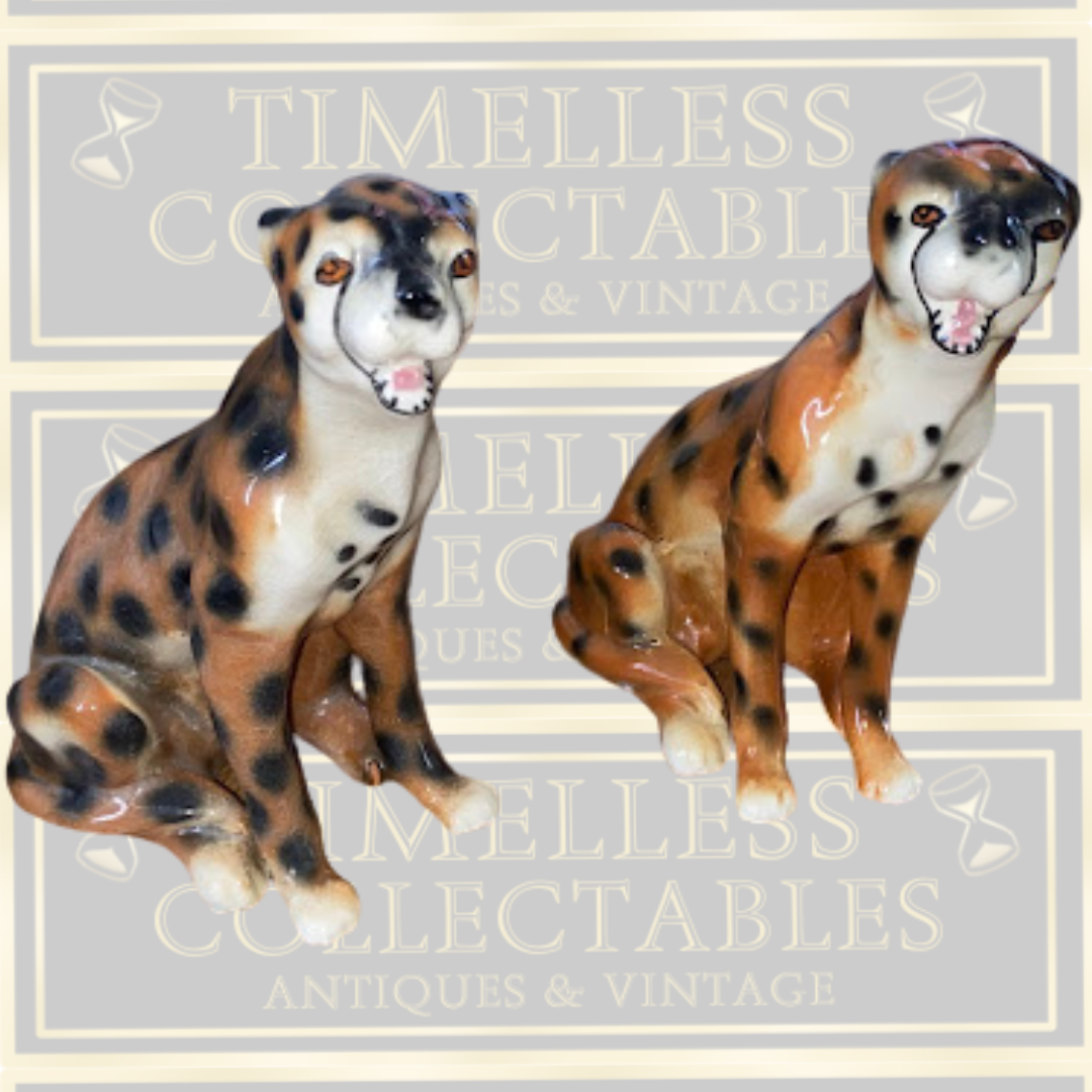 Vintage Pair Sitting Cheetah Porcelain Figures