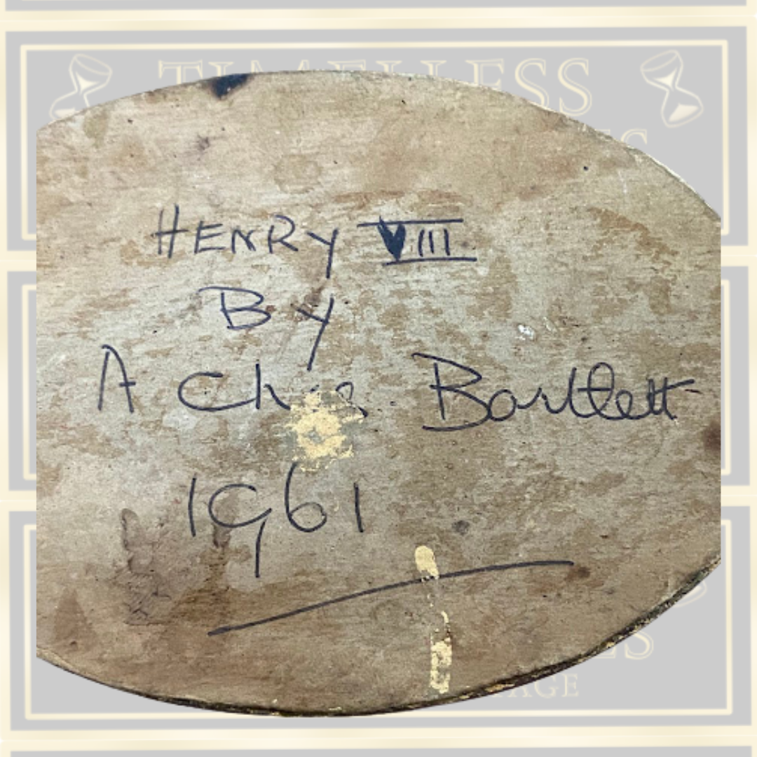 Vintage Reverse Painted Glass Miniature Portrait King Henry VIII