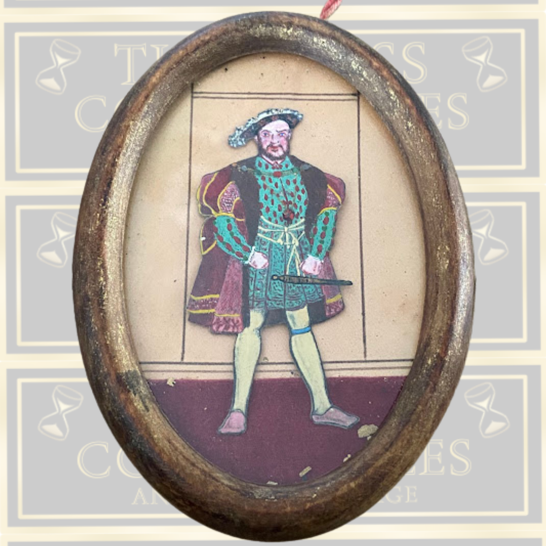 Vintage Reverse Painted Glass Miniature Portrait King Henry VIII