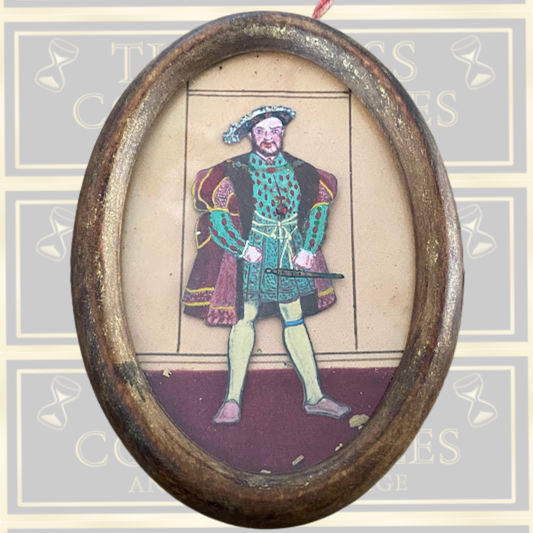 Vintage Reverse Painted Glass Miniature Portrait King Henry VIII