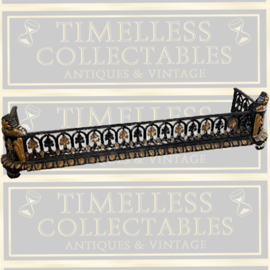 Antique Ornate Cast Iron Fireplace Fender Curb