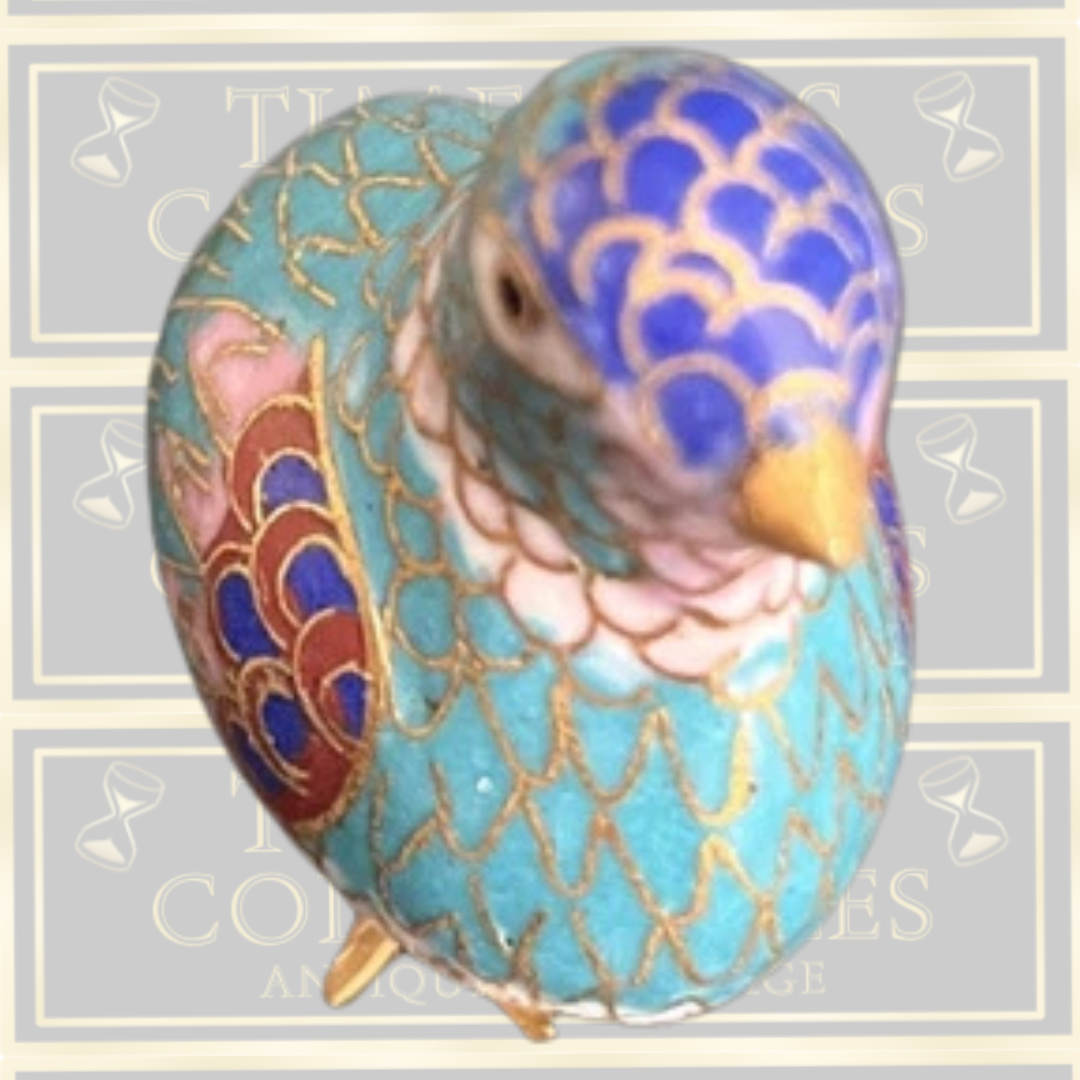 Vintage Chinese Cloisonné Hand Painted Bird Figurine