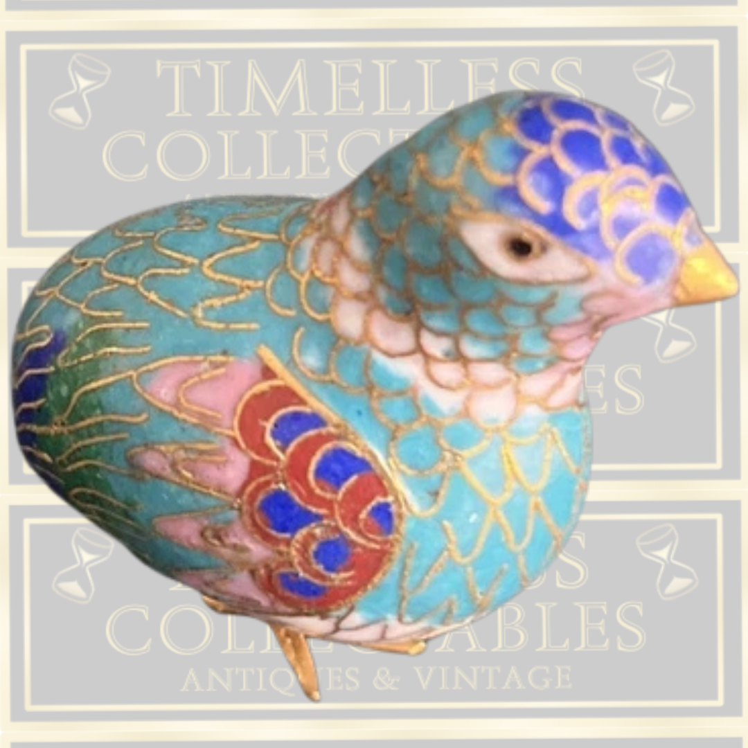 Vintage Chinese Cloisonné Hand Painted Bird Figurine
