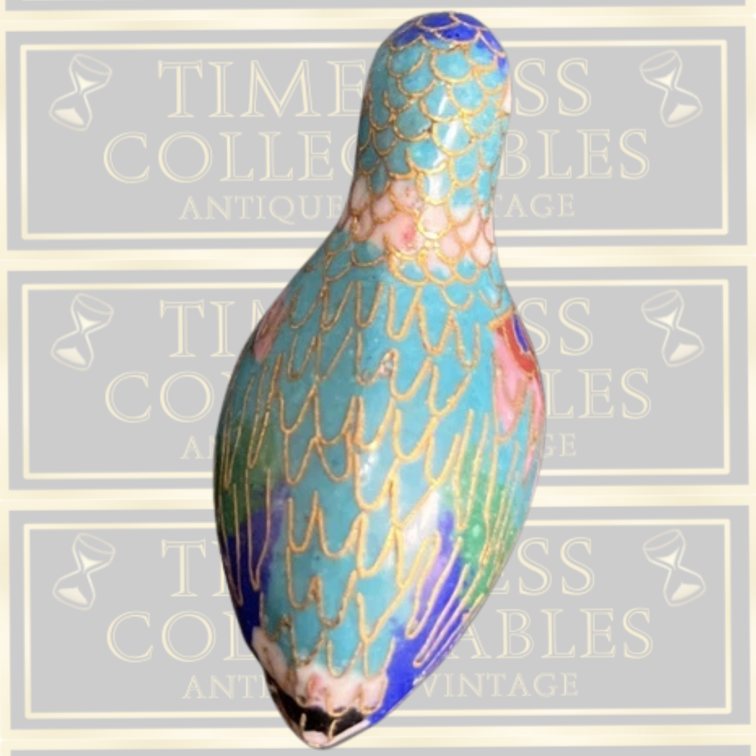 Vintage Chinese Cloisonné Hand Painted Bird Figurine