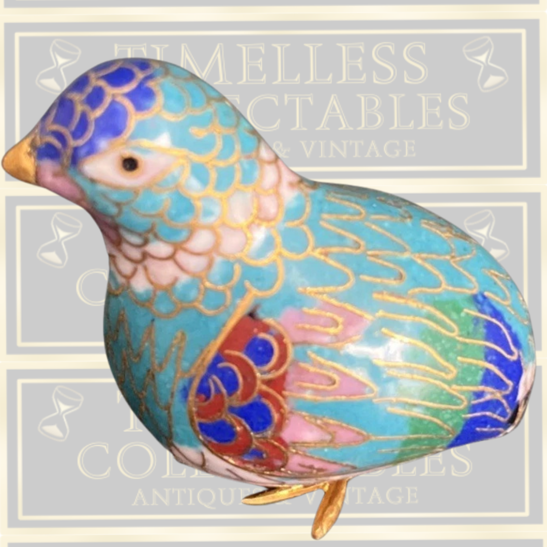 Vintage Chinese Cloisonné Hand Painted Bird Figurine