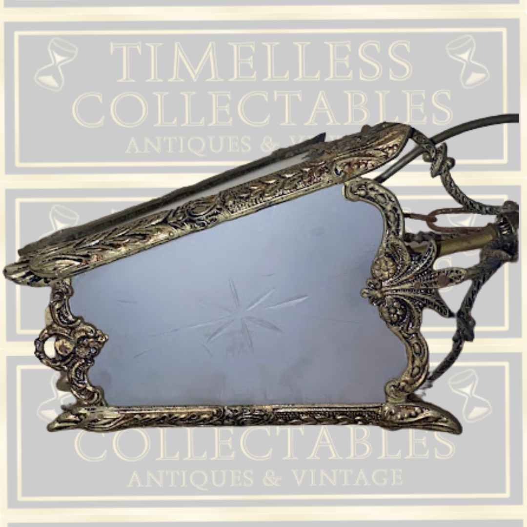 Antique French Brass & Glass Hanging Lantern Light Fixture