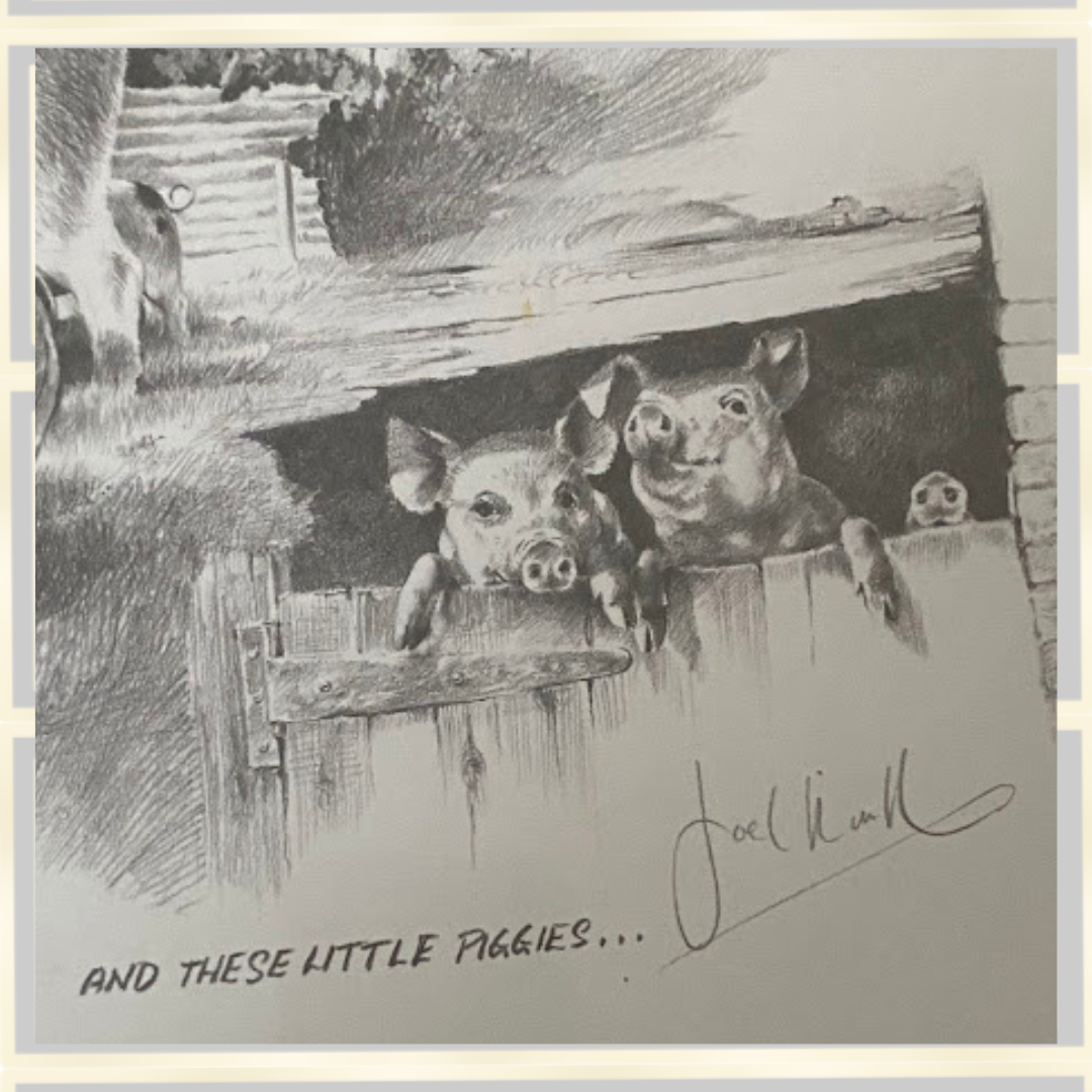 Joel Kirk Pig/Piglets Signed Framed Pencil Drawing Print