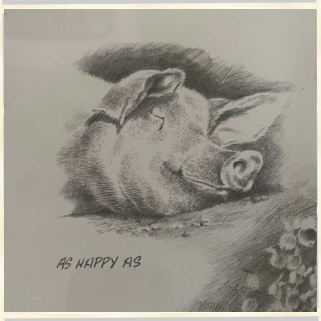 Joel Kirk Pig/Piglets Signed Framed Pencil Drawing Print