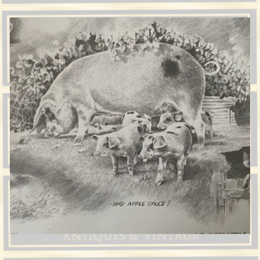Joel Kirk Pig/Piglets Signed Framed Pencil Drawing Print