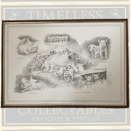 Joel Kirk Pig/Piglets Signed Framed Pencil Drawing Print