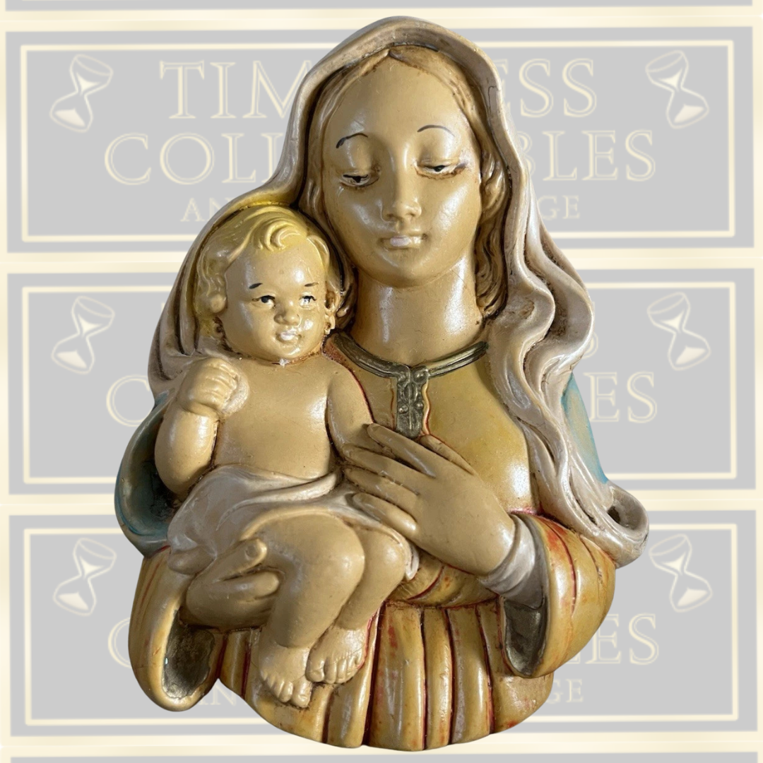 Vintage Italian Virgin Mary & Child Wall Plaque