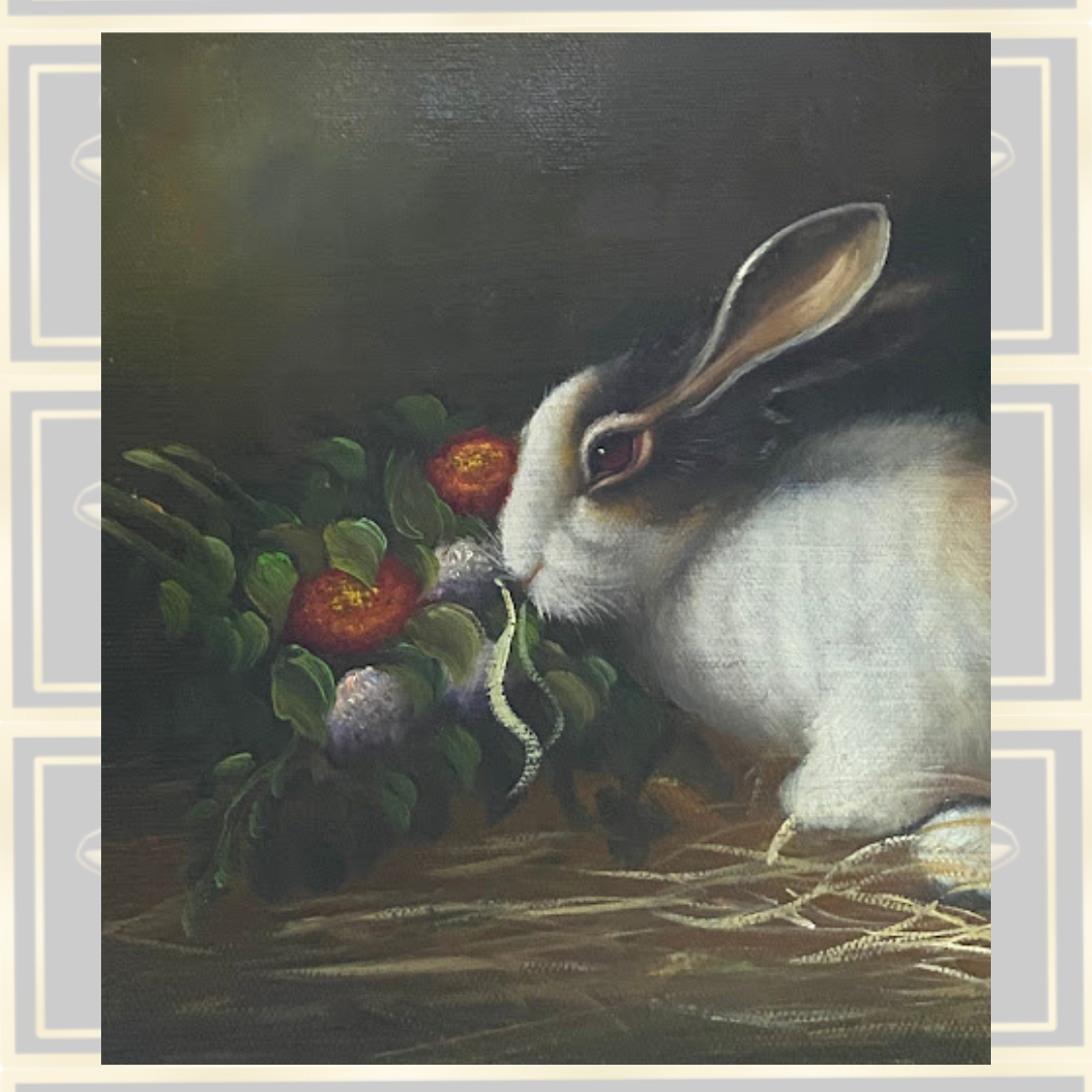 Vintage Old Master Style Oil On Canvas Rabbit Painting