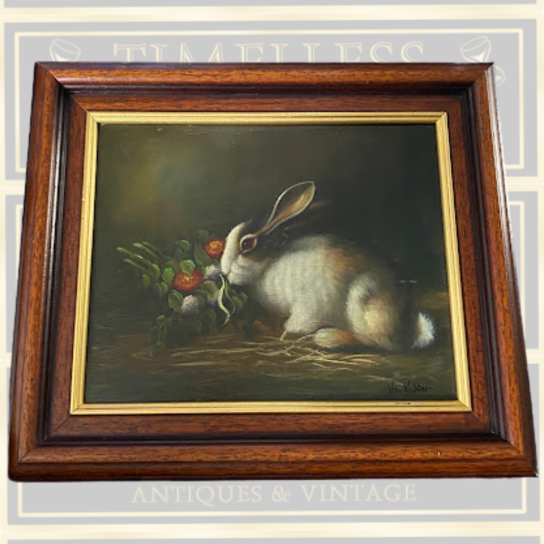 Vintage Old Master Style Oil On Canvas Rabbit Painting