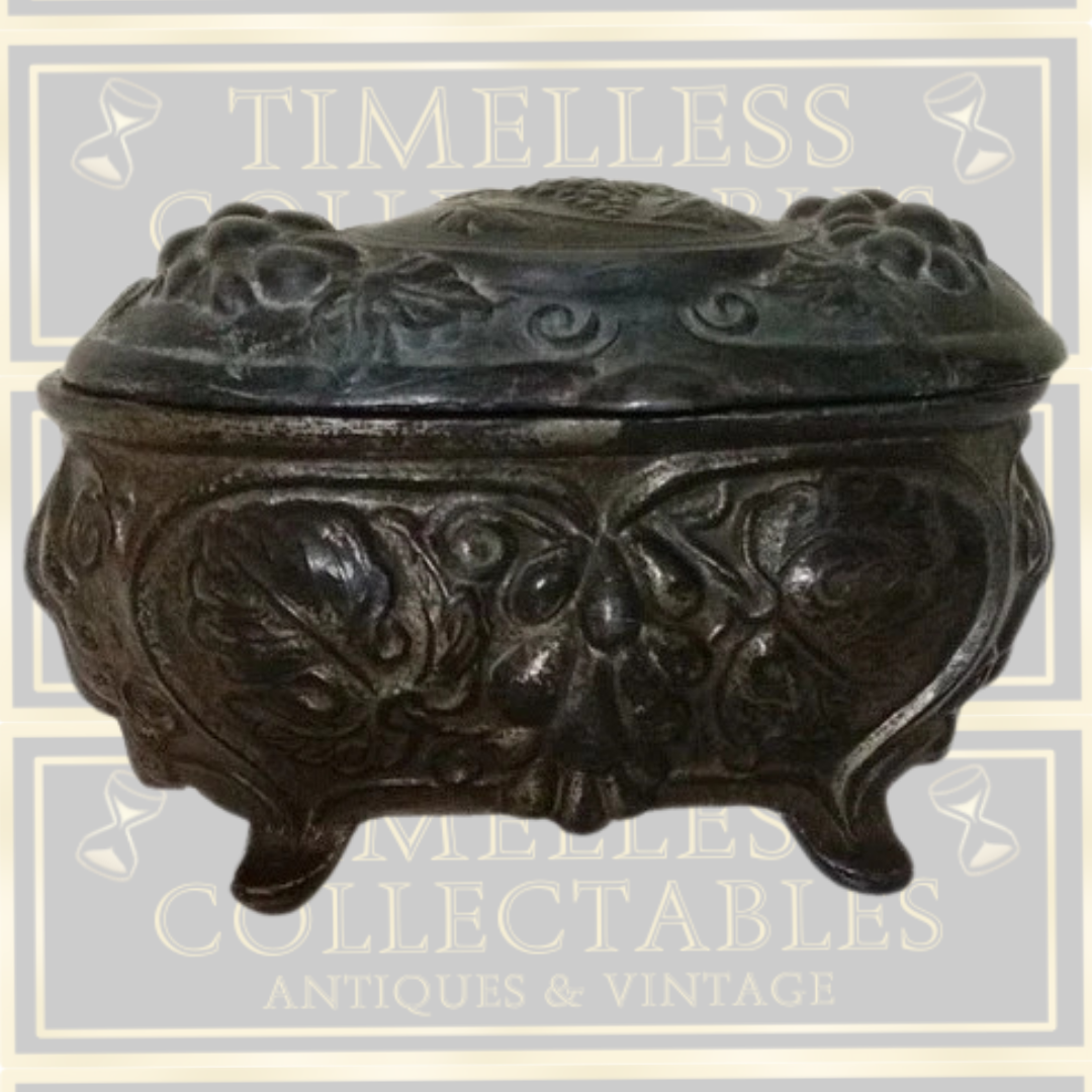 Antique Ornate Metal Footed Trinket Jewelry Box