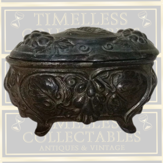 Antique Ornate Metal Footed Trinket Jewelry Box