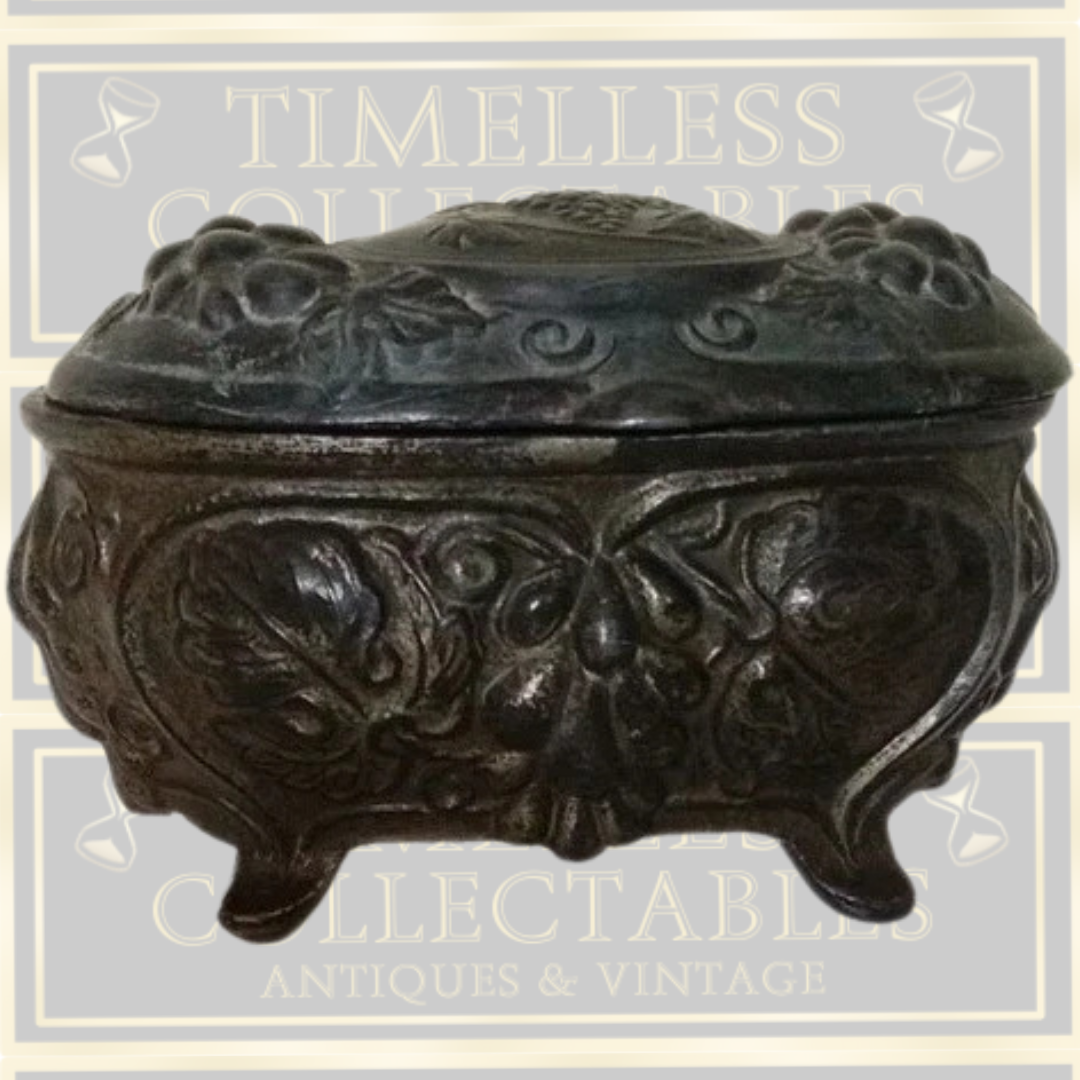 Antique Ornate Metal Footed Trinket Jewelry Box