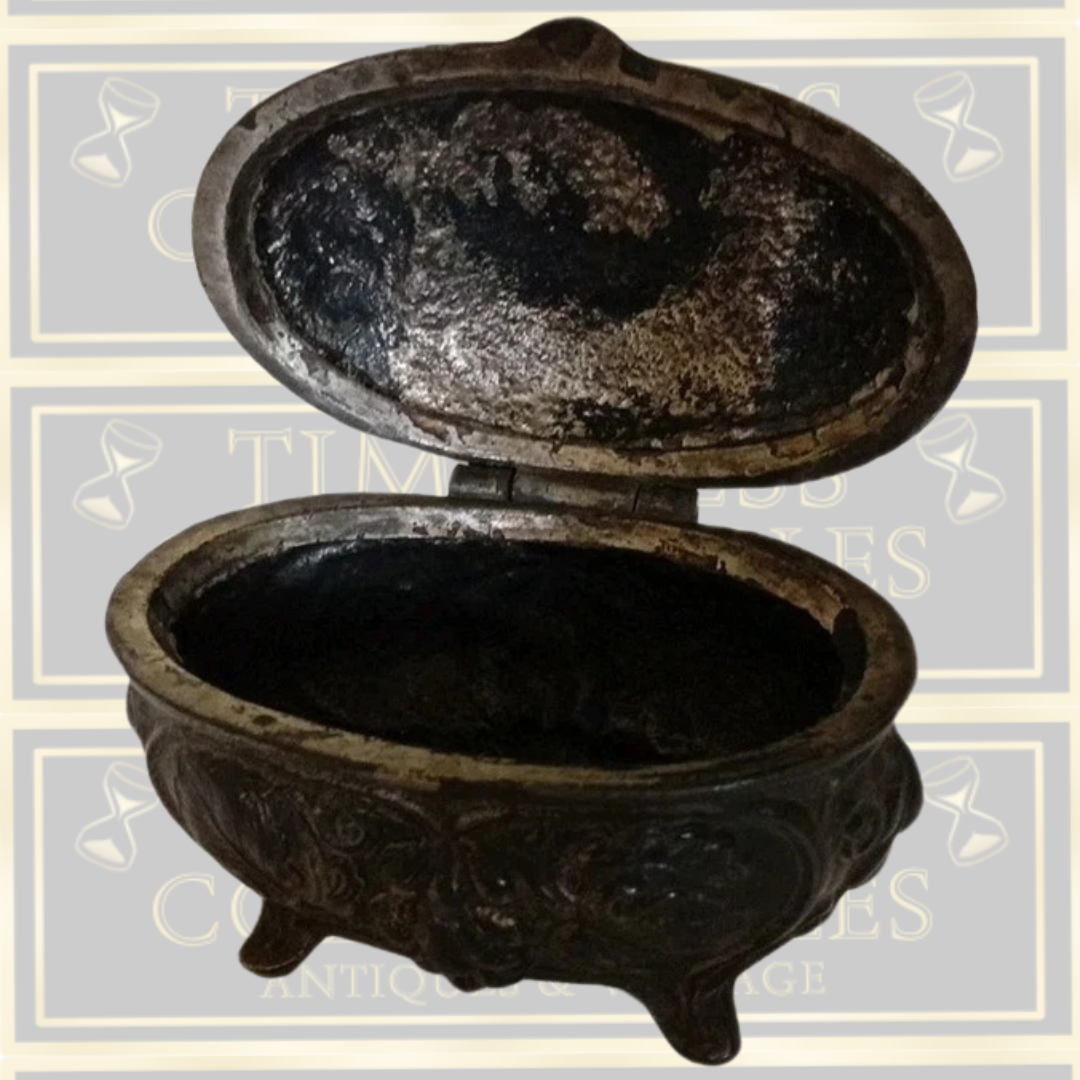 Antique Ornate Metal Footed Trinket Jewelry Box