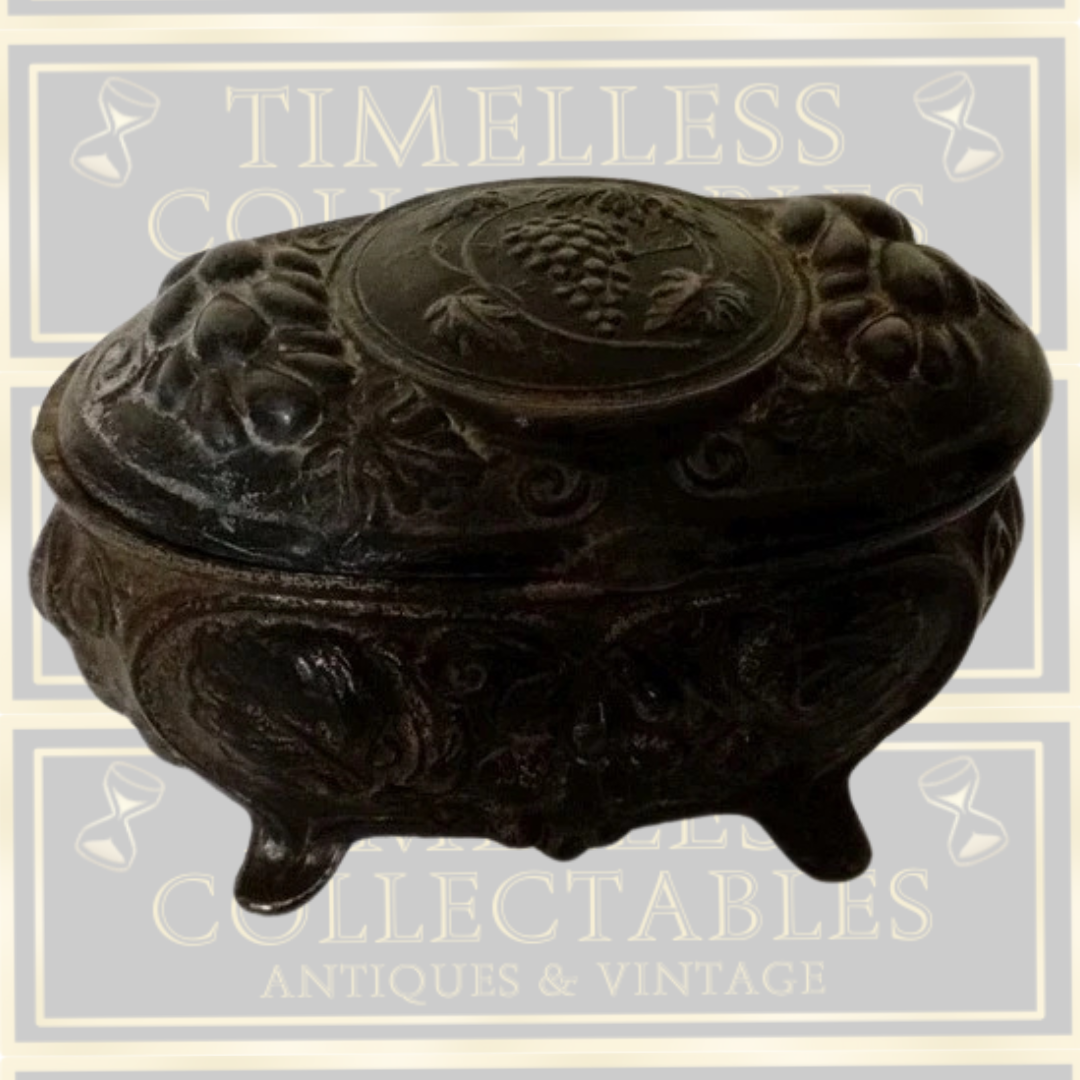 Antique Ornate Metal Footed Trinket Jewelry Box