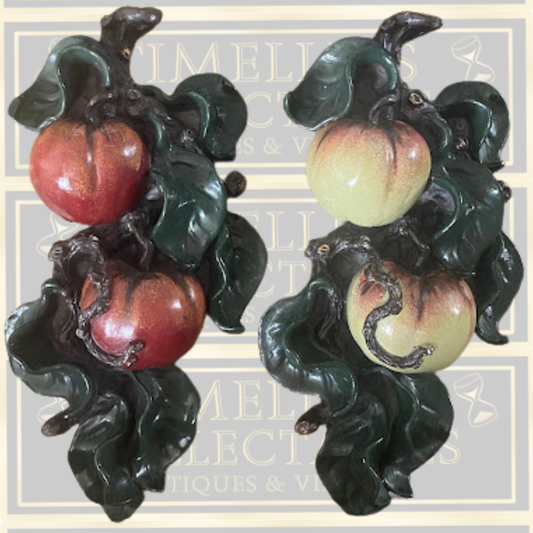 Vintage Pair Ceramic Fruit Wall Plaques