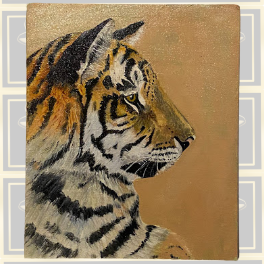 Vintage Hand-Painted Amateur Painting Of A Tiger