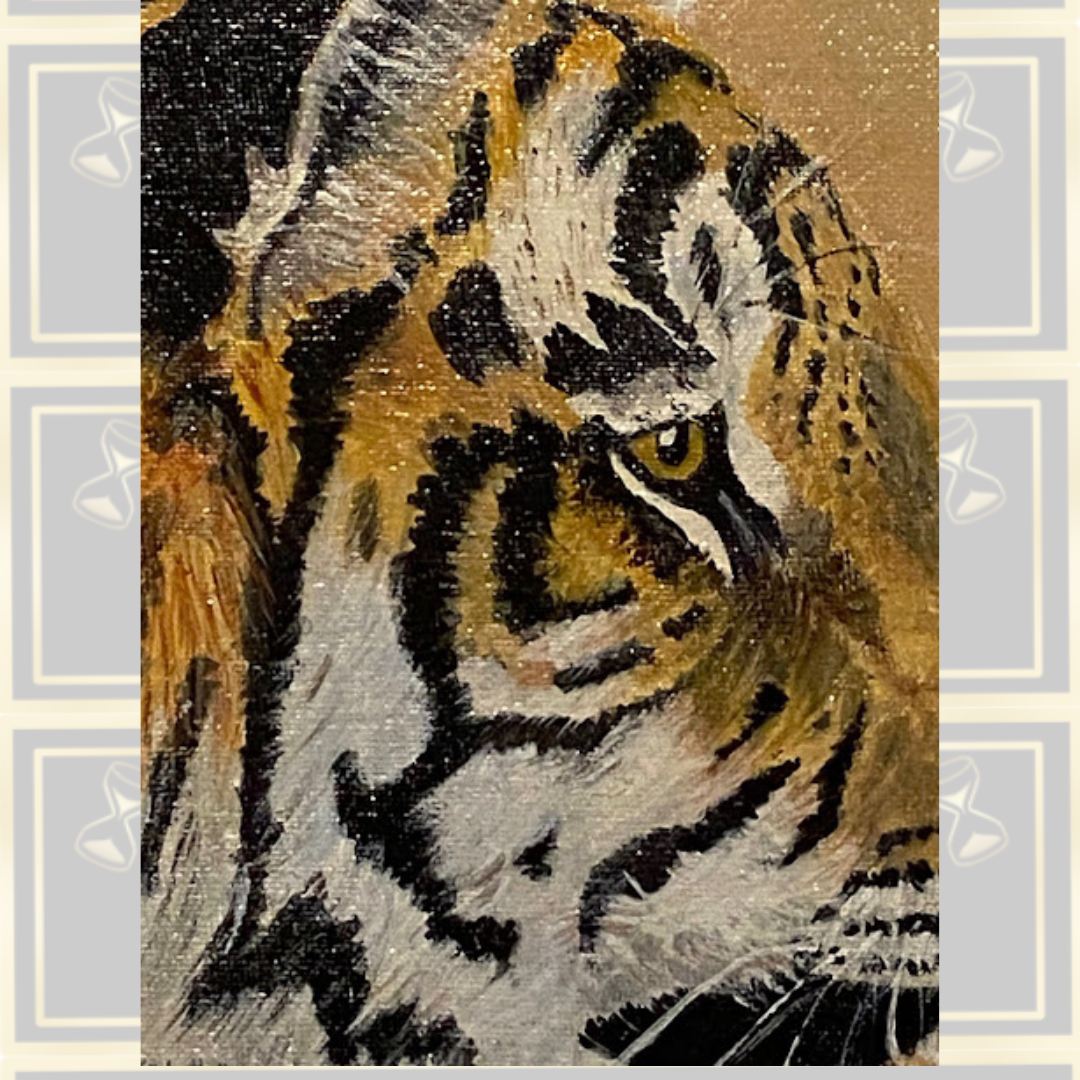 Vintage Hand-Painted Amateur Painting Of A Tiger