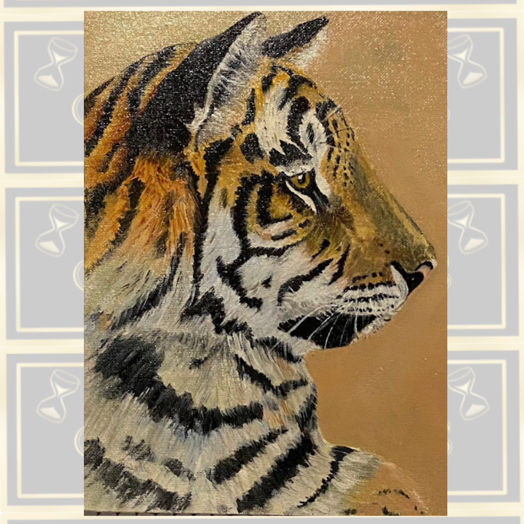 Vintage Hand-Painted Amateur Painting Of A Tiger