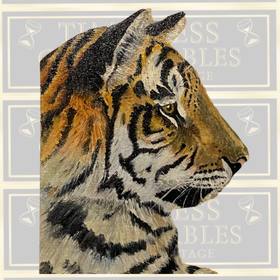 Vintage Hand-Painted Amateur Painting Of A Tiger