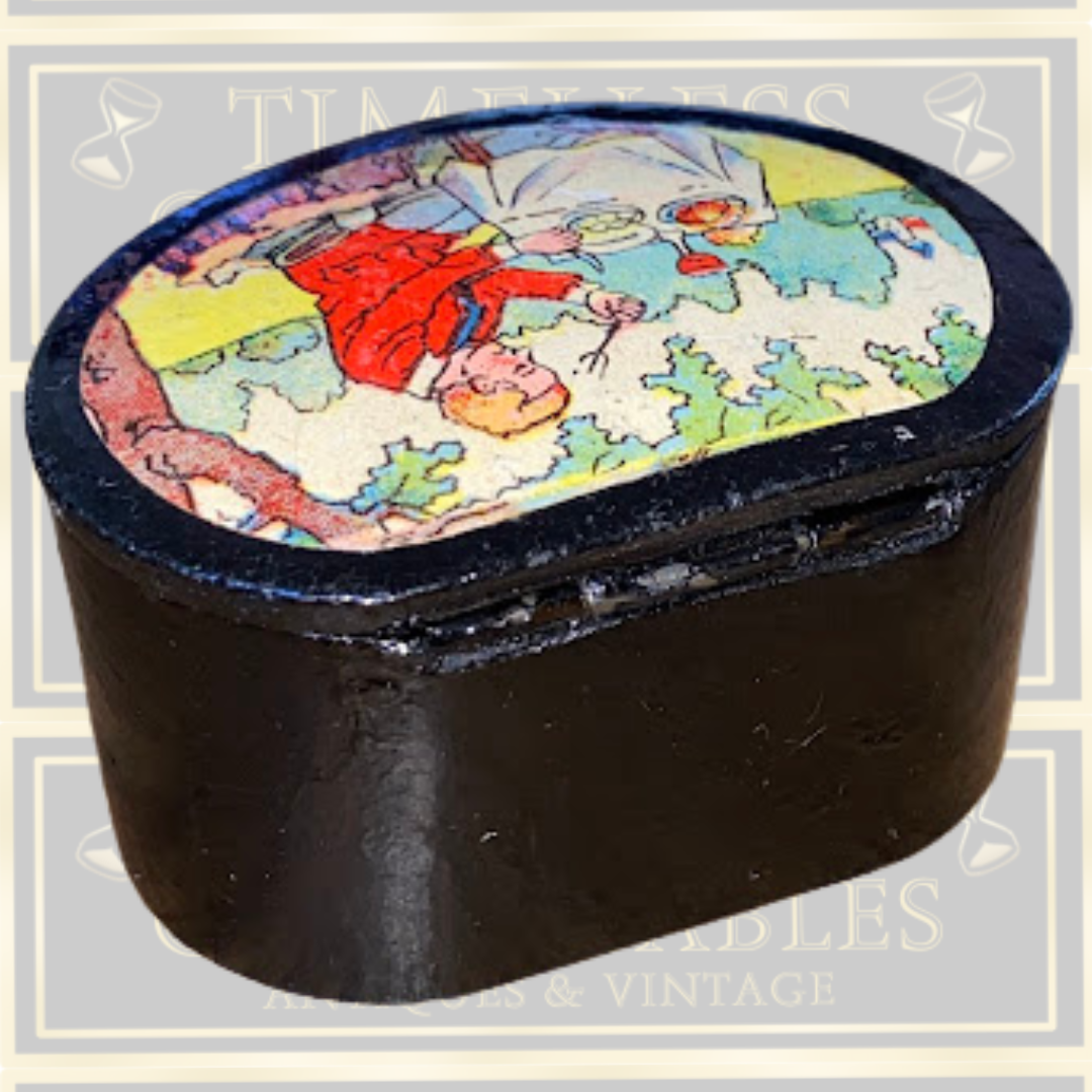 Antique Oval Paper Mache Lacquer Snuff Box