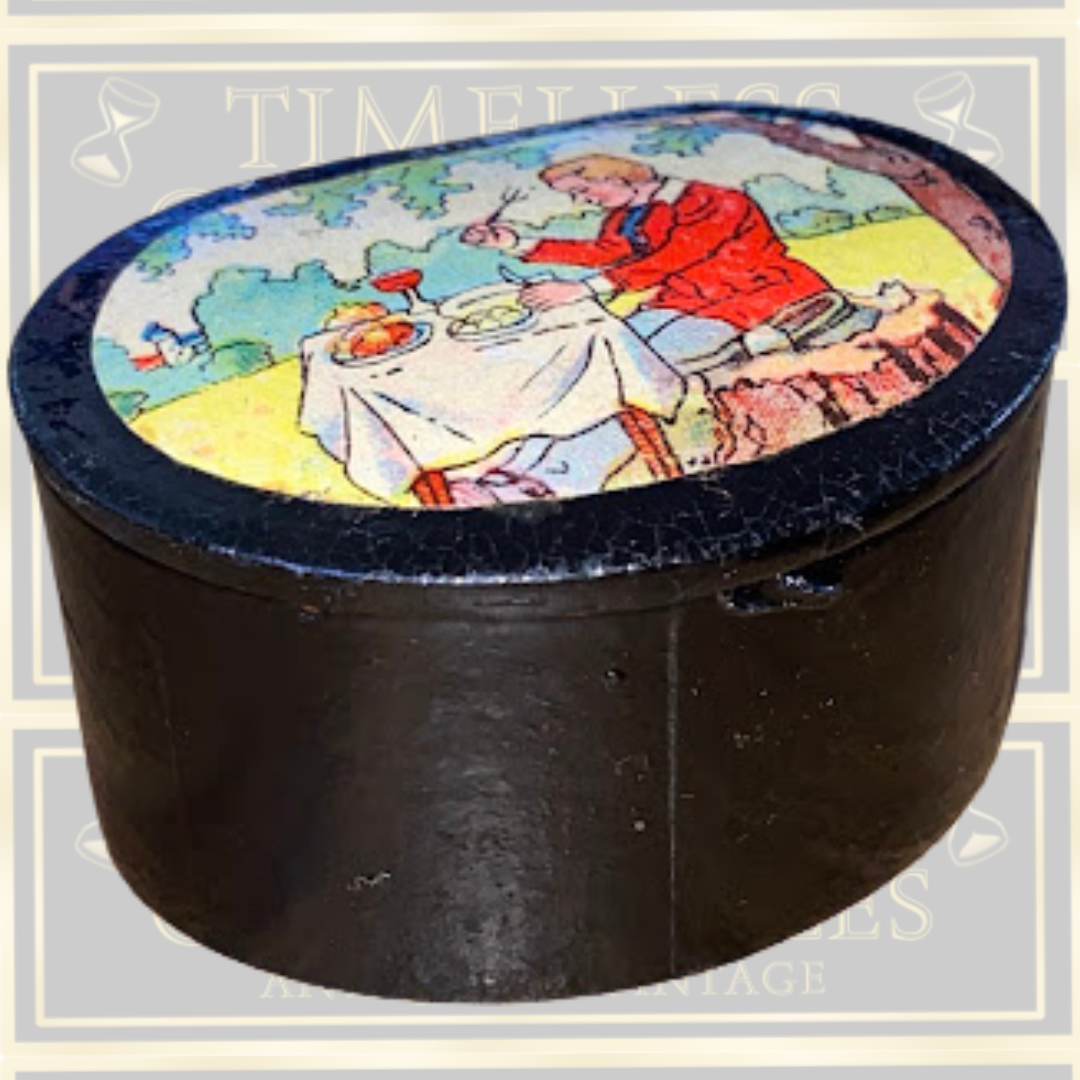 Antique Oval Paper Mache Lacquer Snuff Box