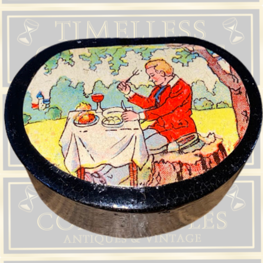 Antique Oval Paper Mache Lacquer Snuff Box