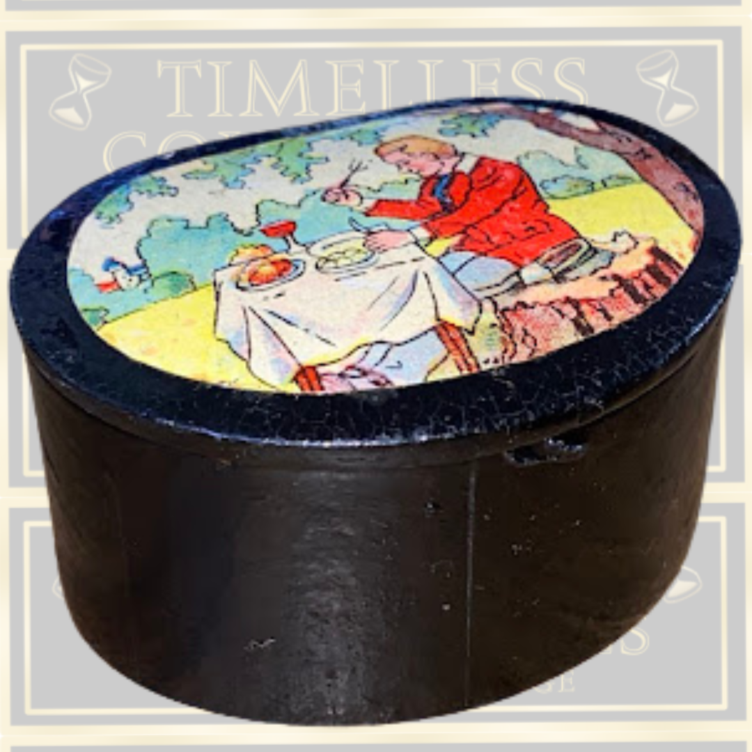 Antique Oval Paper Mache Lacquer Snuff Box