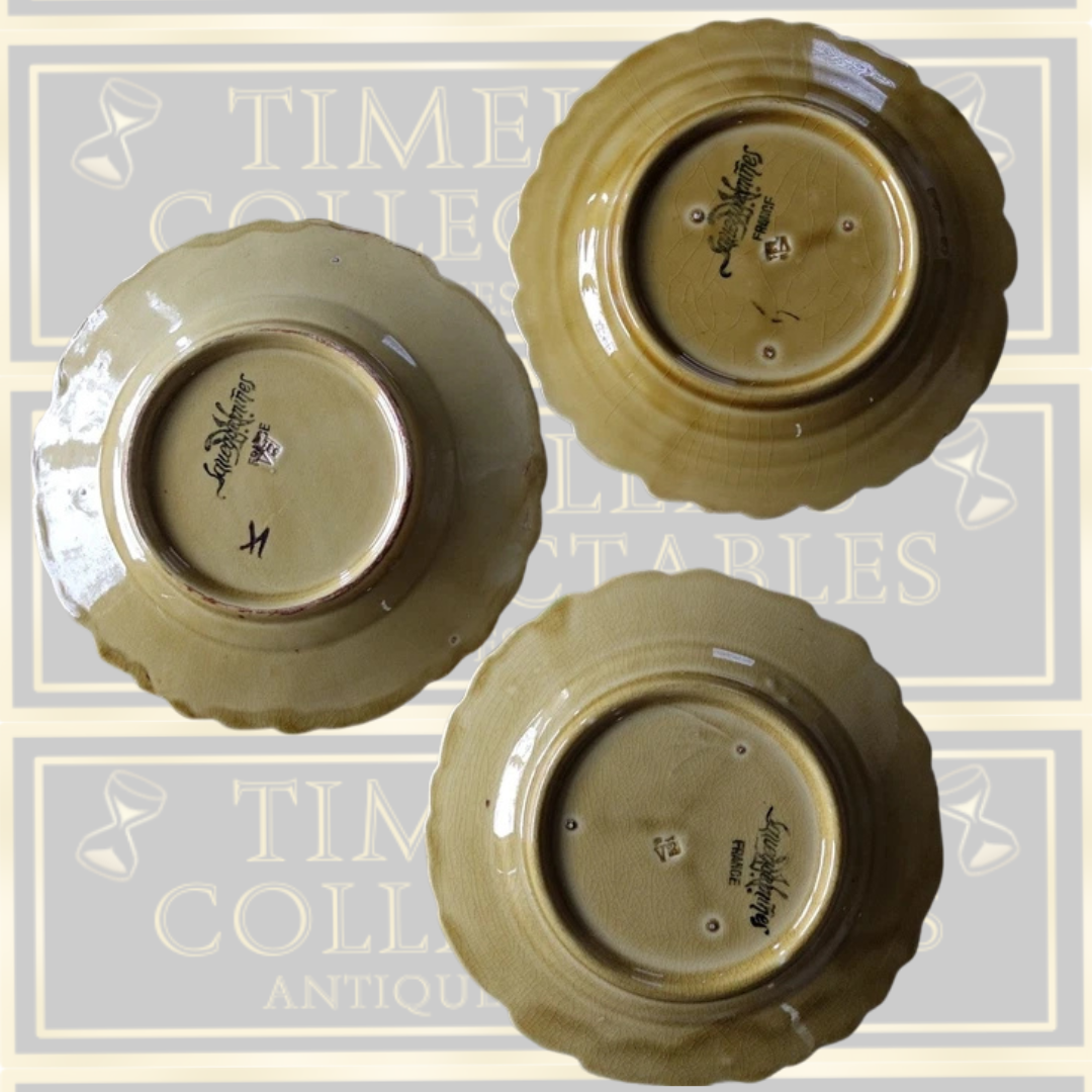 Three Antique French Majolica Pear Plates