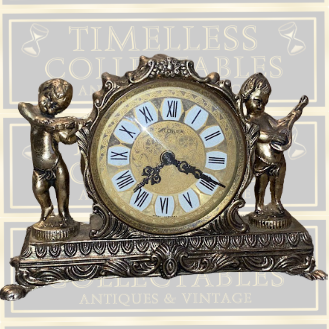 Vintage Splendex Brass Cherub Mantel Clock