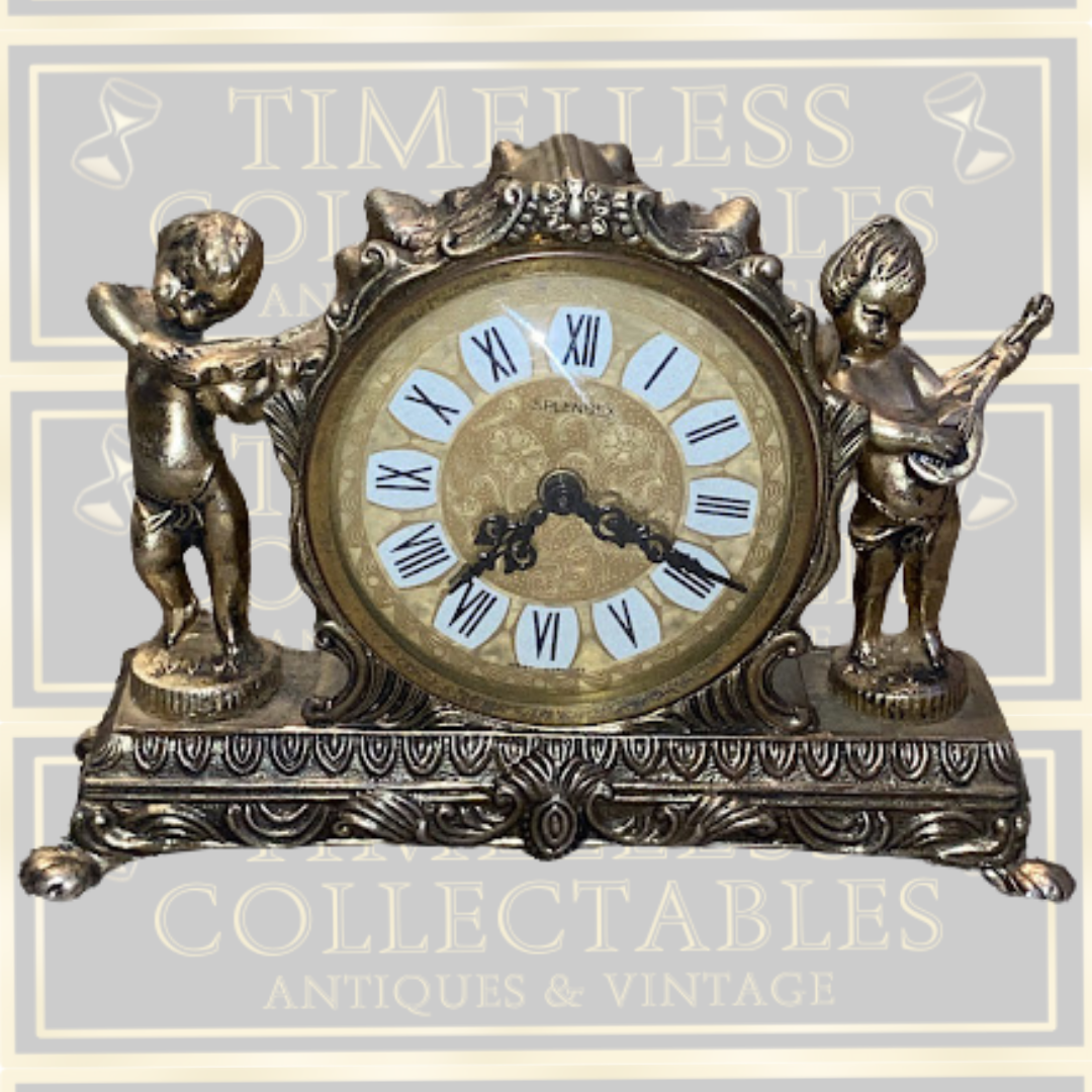 Vintage Splendex Brass Cherub Mantel Clock